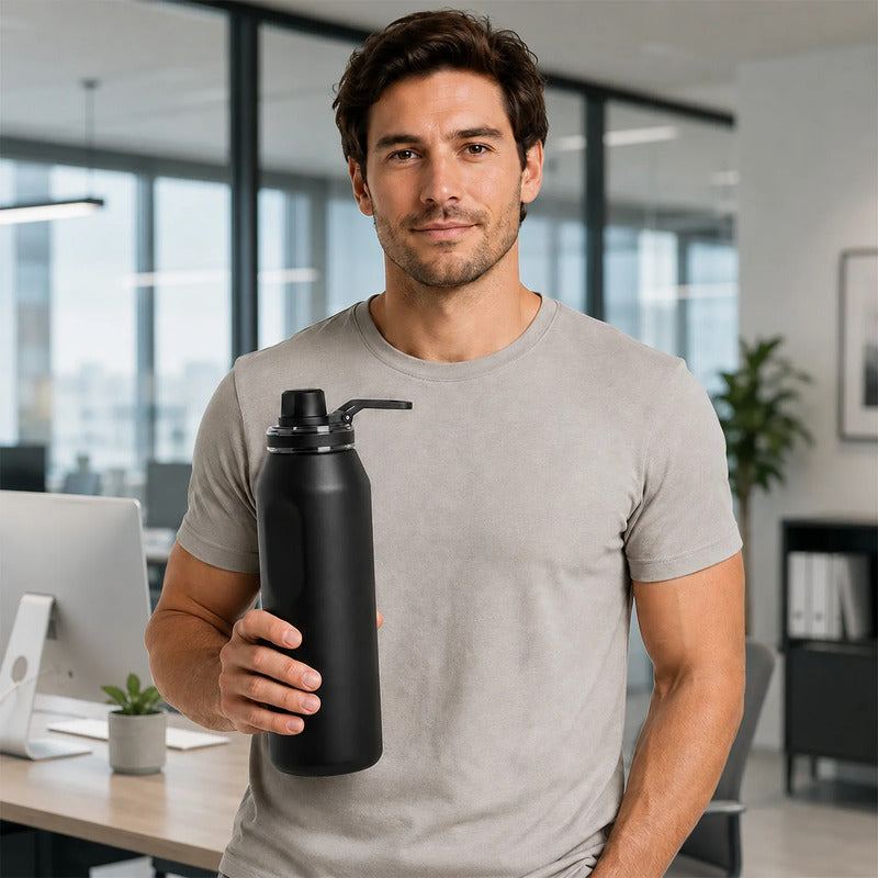 Termo De Acero Inoxidable Insulado 1 Litro Marca Nuvó® Negro
