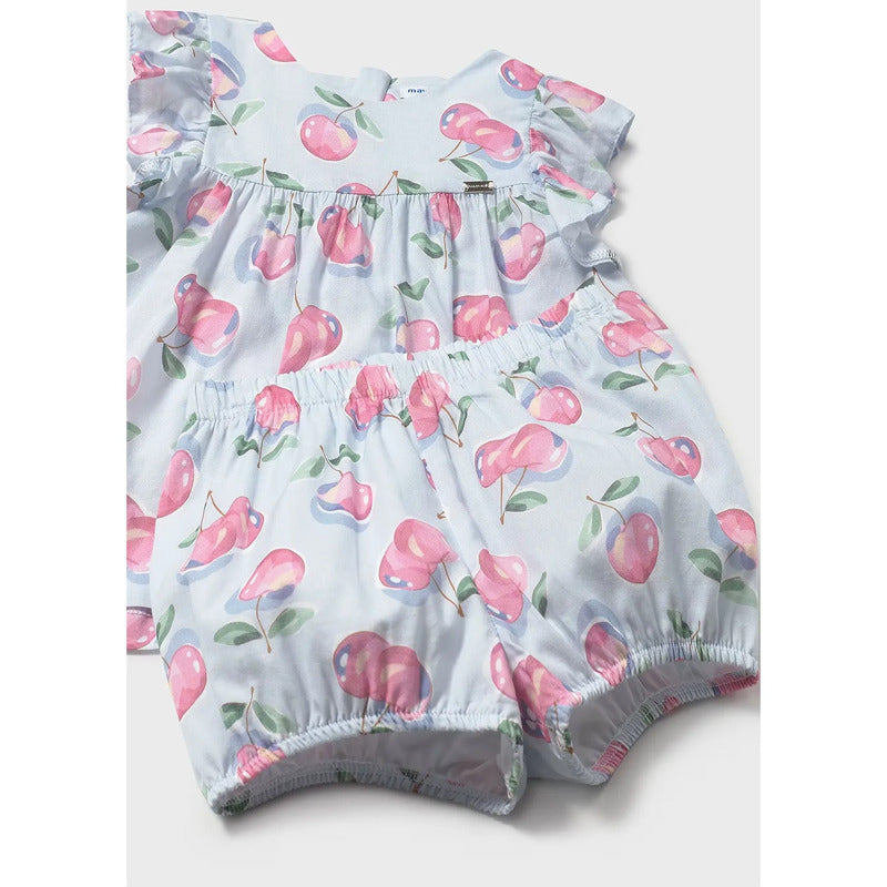 Conjunto De Niña Blusa+short Mod.1238 Marca Mayoral® Azul Frutos 2 Años