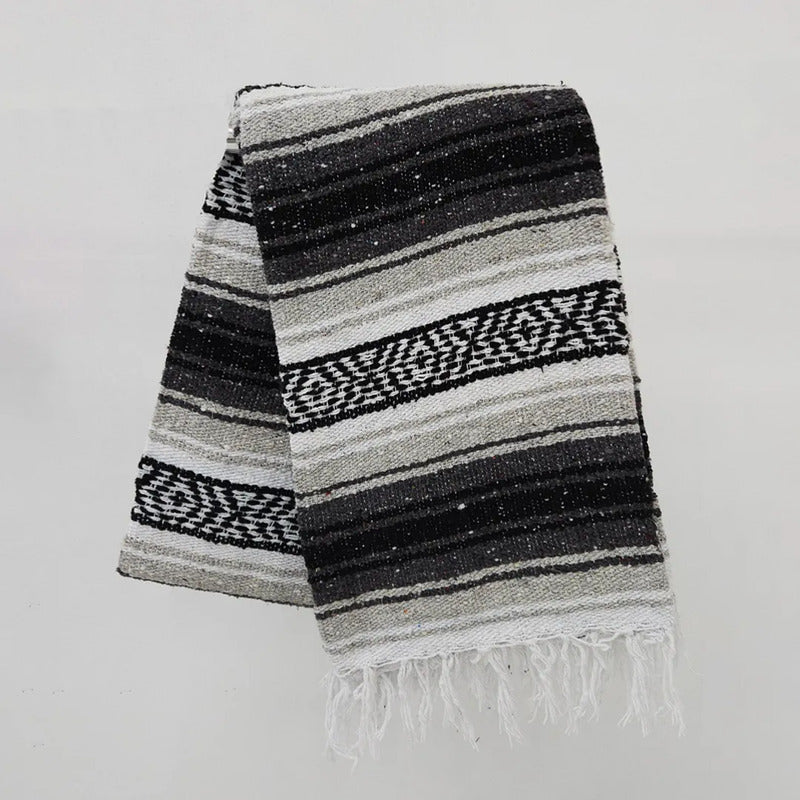 Falsa Artesanal 1.90m X 1.20m Cobija Multiusos Mexicana Geométrico 1 Kg Gris