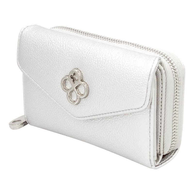Cartera Elegante Para Mujer Mod. Ji 623 Marca Jaime Ibiza® Plateado Texturizado