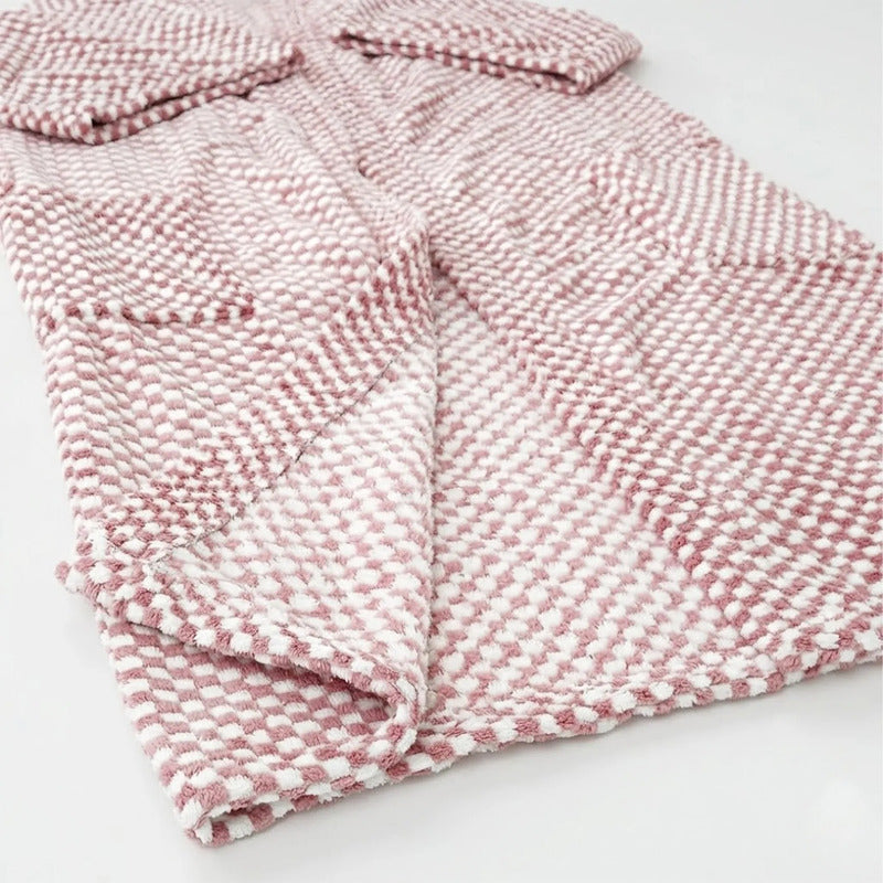 Bata Domino Suave Para Descanso / Baño Con Bolsillos Unisex Rosa Palo Dominó Unica