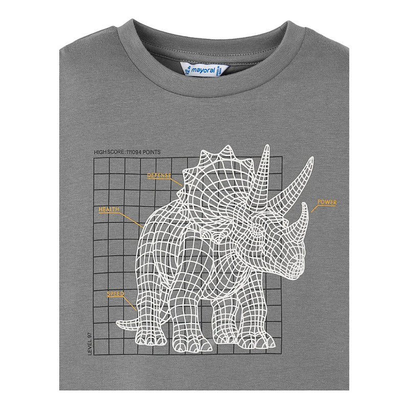 Playera De Niño Triceratops Fluorescente 4088 Marca Mayoral® Gris Triceratops 7 Años Lisa