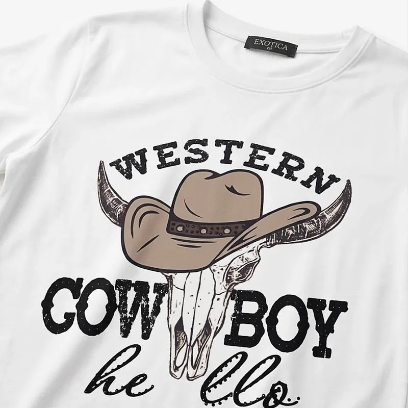 Blusa Casual Para Mujer Mod.2533 Marca Exotica® Blanco Cow Boy Eg