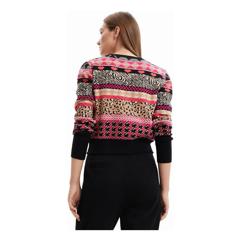 Suéter Casual Para Mujer Estampado Original Marca Desigual® Multicolor 22wwjf72
