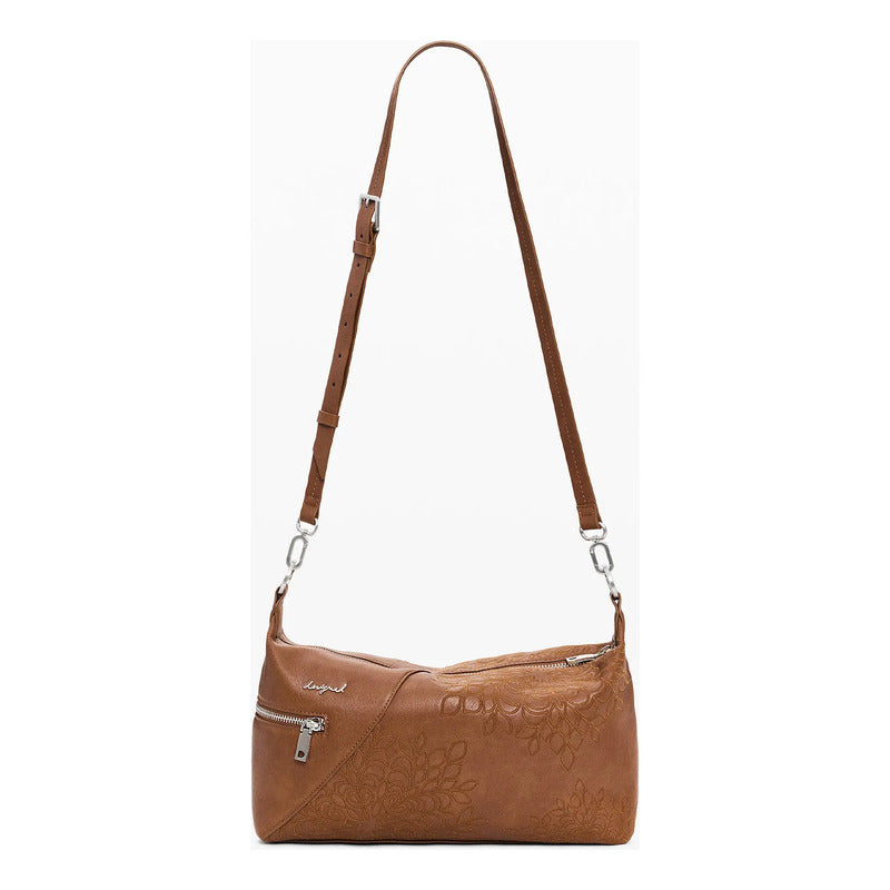 Bolso Para Mujer Con Bordado Mod.26saxp Marca Desigual® Chocolate Bordado Níquel Beige