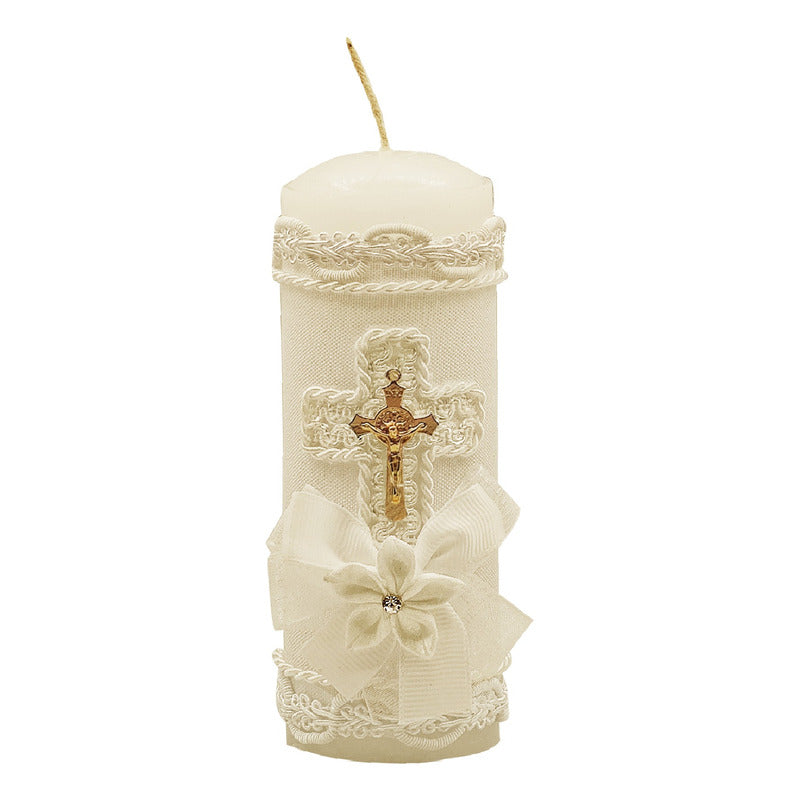 Set Para Bautizo Vela+concha+toalla+caja De Madera