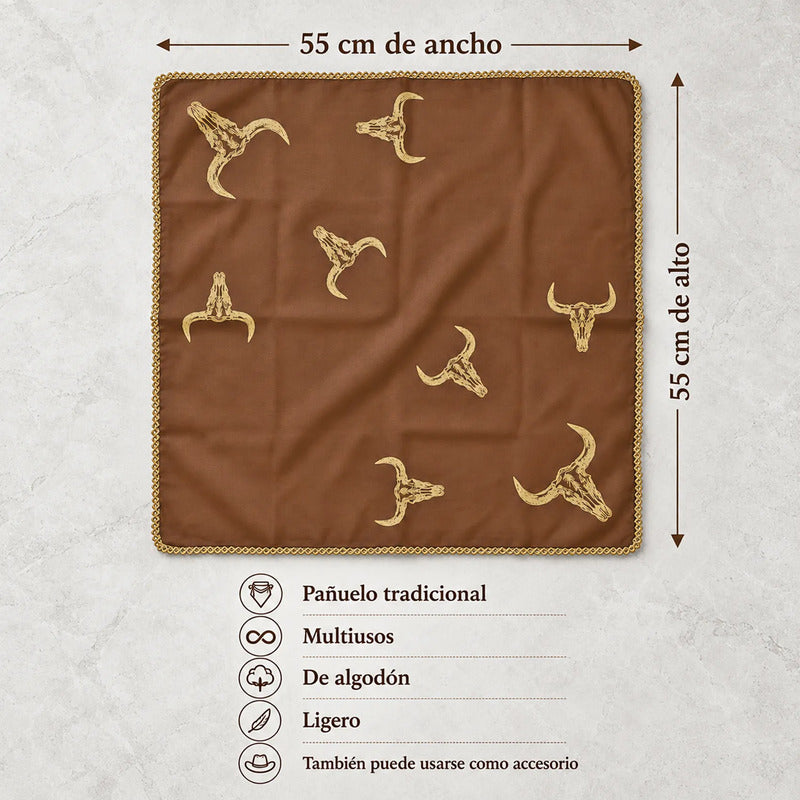 Pañuelo Multiusos Ligero Diseño Tradicional 55x55cm Marrón Toros Unitalla