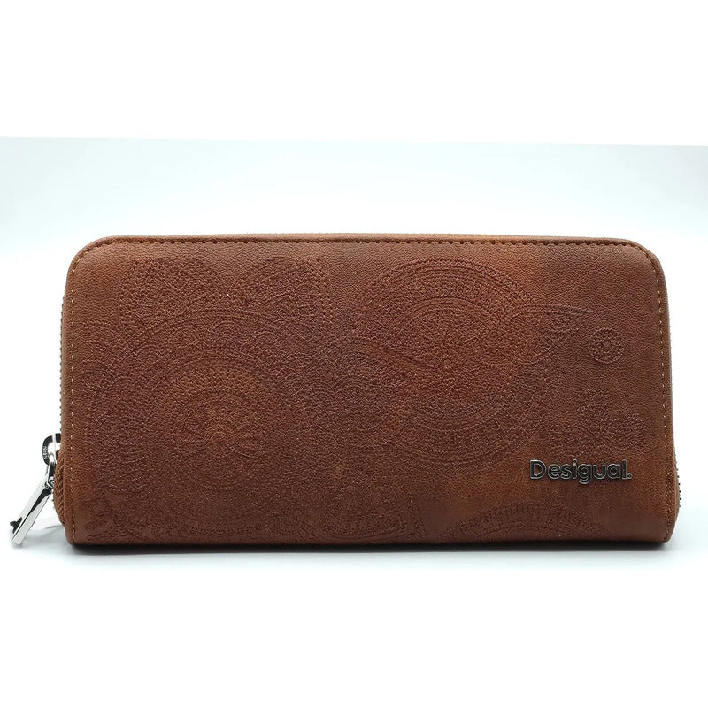 Cartera Para Dama Bordada Mod. 25sapy Marca Desigual® Color Marrón Diseño De La Tela Floreado
