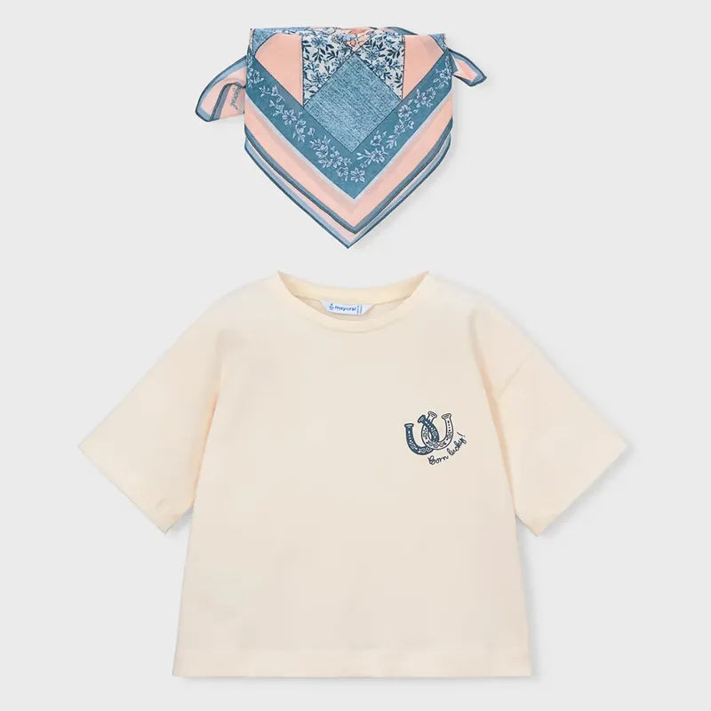 Blusa Con Mascada Para Niña Mod.3009 Marca Mayoral® Hueso Lisa 9 Años