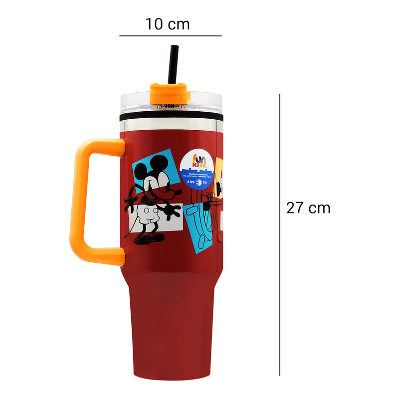 Termo Doble Pared Con Asa Y Popote 1.2 L Diseños Animados