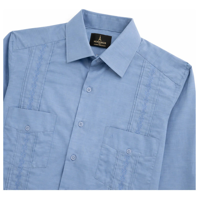Guayabera Para Caballero Mod.mo012152 Marca Monsieur® Azul Cielo M