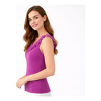 Blusa Sin Mangas Con Olan Para Dama Mod.27335 Marca Stop® Violeta Rayas G
