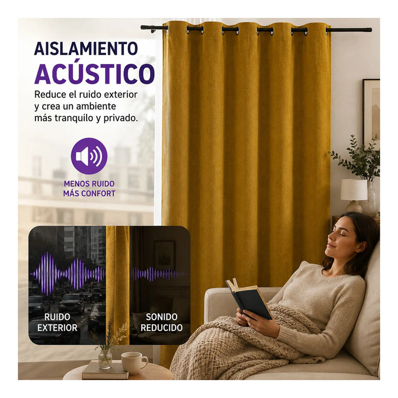 Set De Cortinas Blackout  Impermeables 1.37 X 2.13mts Luna® Mostaza