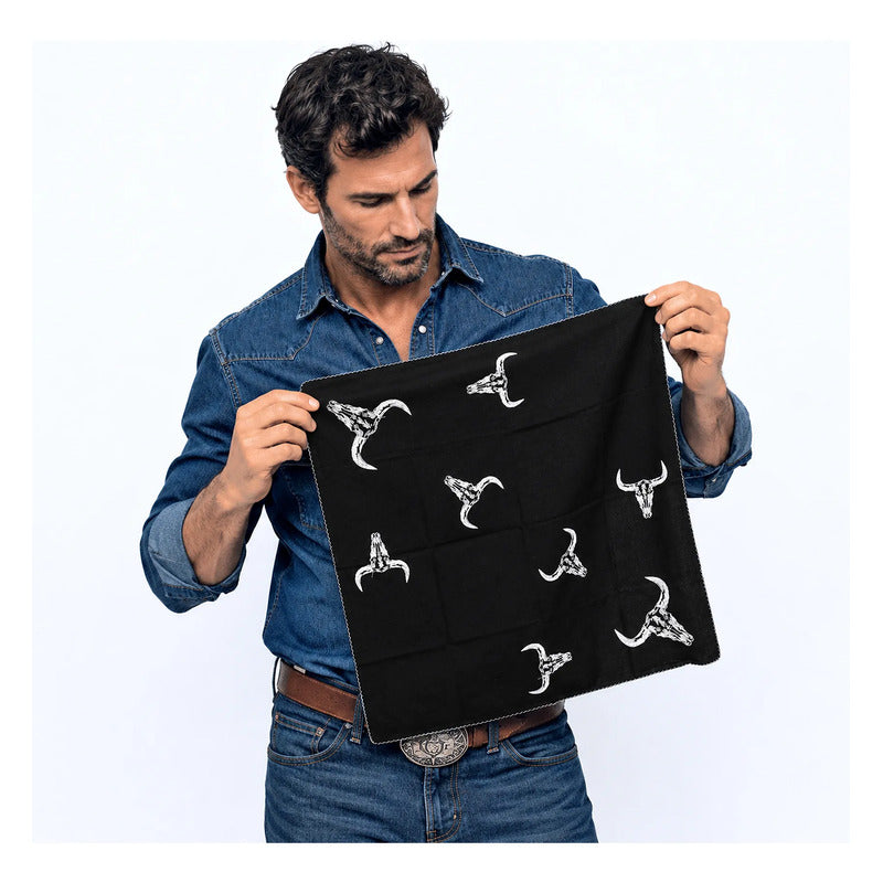 Pañuelo Multiusos Ligero Diseño Tradicional 55x55cm Negro Toros Unitalla