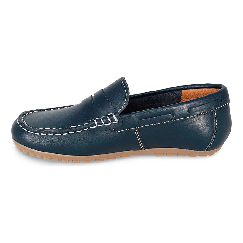 Zapato Mocasín Para Niño Mod.445300 Marca Coqueta Y Audaz® Azul Marino Lisa 25 Mx
