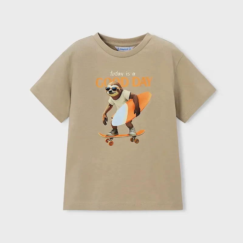 Playera Casual Cómoda Para Niño Mod.3064 Marca Mayoral® Topo Perezoso 7 Años Lisa