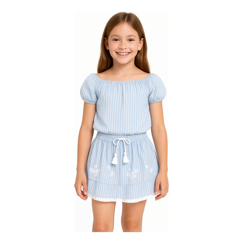 Falda Con Flores Bordadas Mod.016-7060al Marca Losan®