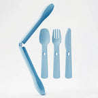 Set Cubiertos Portatil Cuchara+tenedor+cuchillo De Plastico Celeste 1819-24