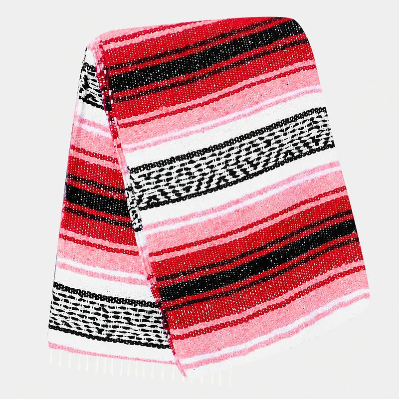 Falsa Artesanal 1.90m X 1.20m Cobija Multiusos Mexicana Geométrico 1 Kg Rojo