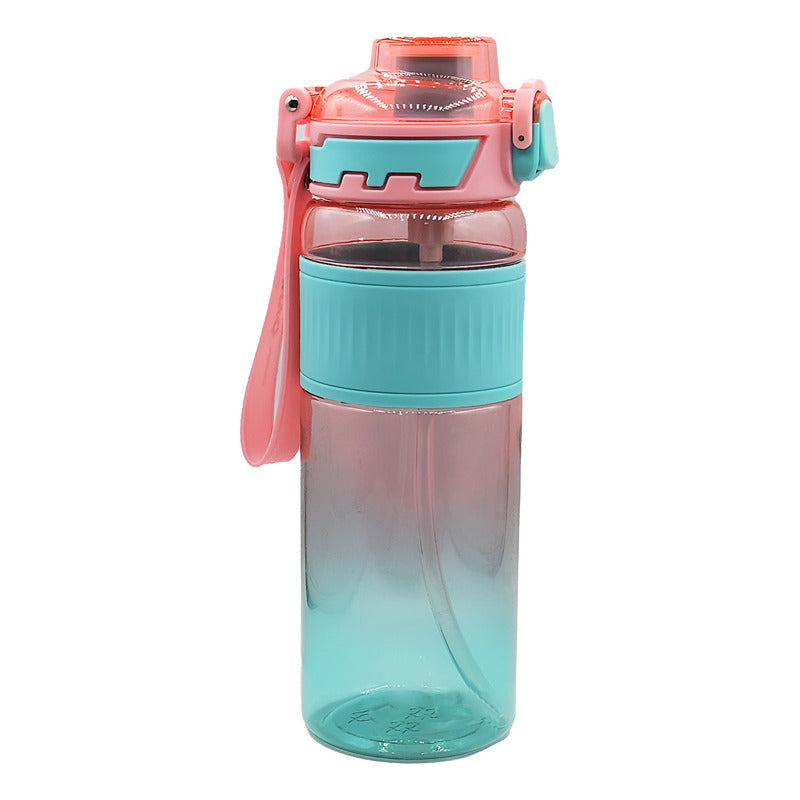 Botella Con Correa 1lt Con Popote Marca Nuvó® Sport Verde-rosa