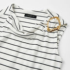 Blusa Semi Formal Con Aro Dorado Mujer 4363 Marca Exotica® Blanco Rayas Eg