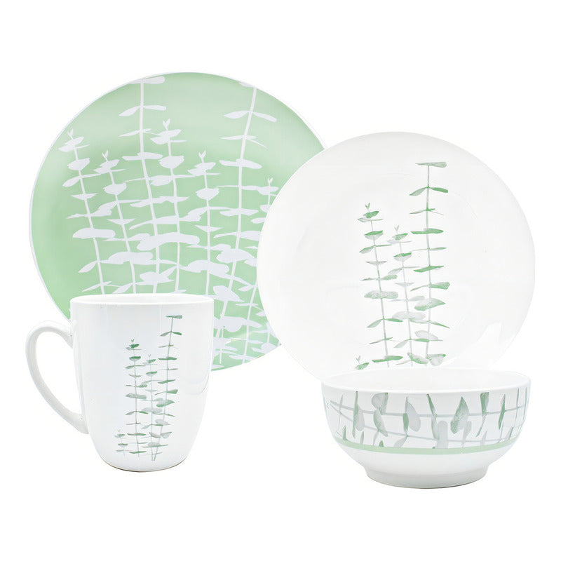 Vajilla Porcelana Fina Alemana Naturaleza Botánica 4p 16pzas Color Blanco/azul