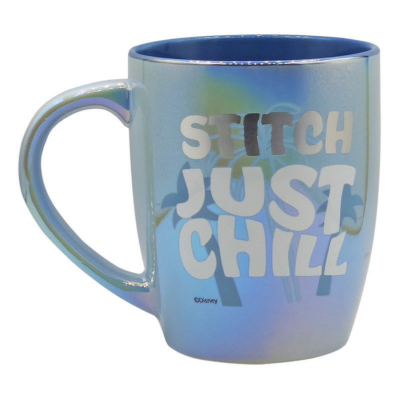 Taza Tarro Grande De Cerámica Iridiscente 740ml Stitch Agua