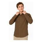 Camisa Lino Regular Fit Para Hombre Mod. Le2601 Roosevelt® Café Lisa G
