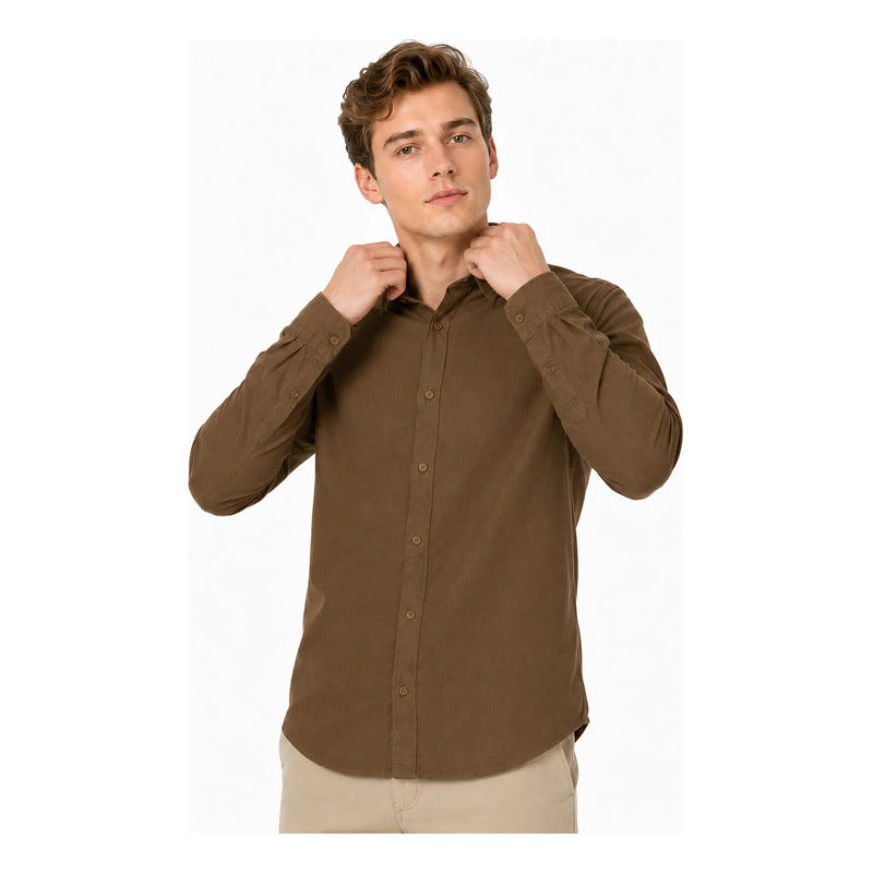 Camisa Lino Regular Fit Para Hombre Mod. Le2601 Roosevelt® Café Lisa G
