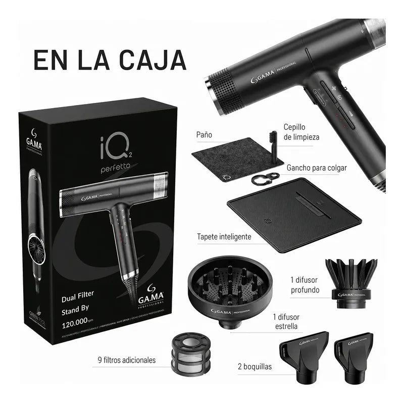 Secadora Profesional Iq2 Perfetto Con Base Ga.ma Italy® Negro