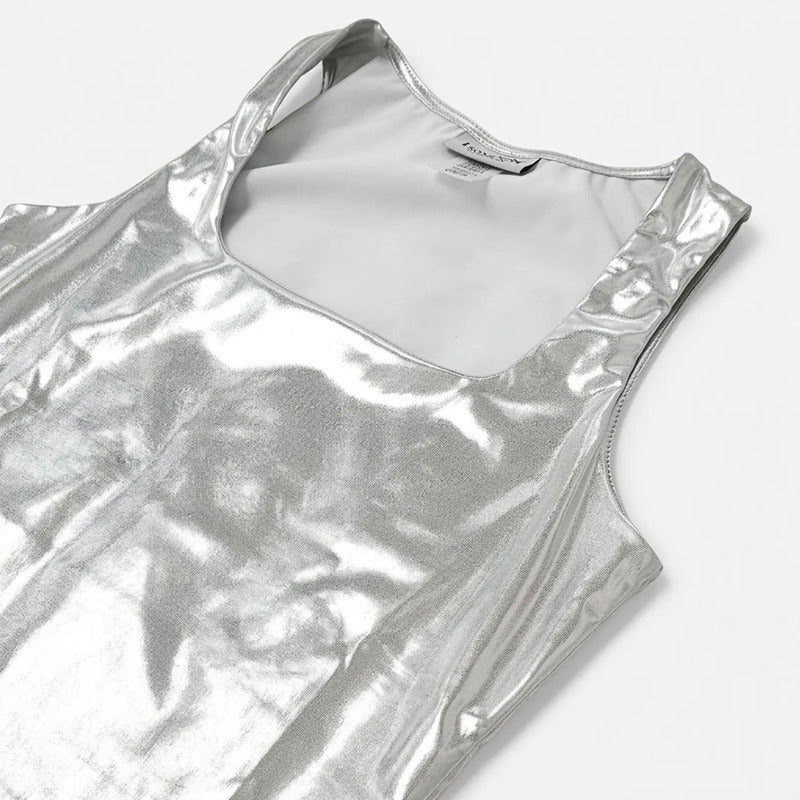 Blusa Efecto Metálico Brillante Mod.194-23 London Fashion® Plateado Metalico M
