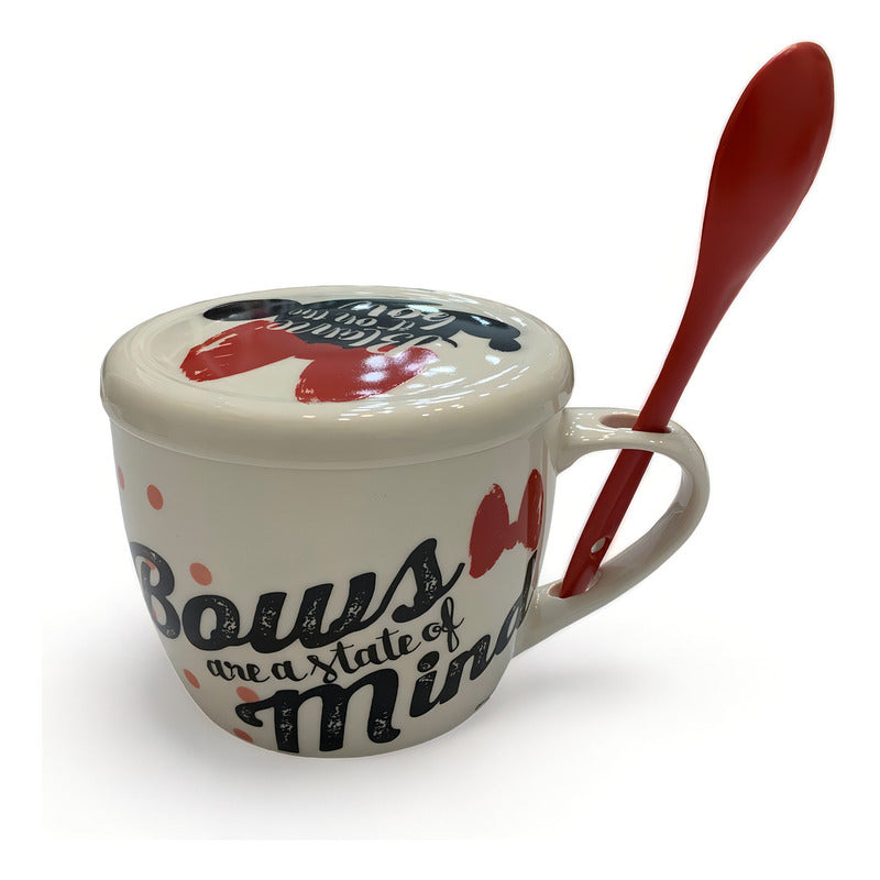 Taza Jumbo Con Tapa Minnie De Porcelana 650 Ml
