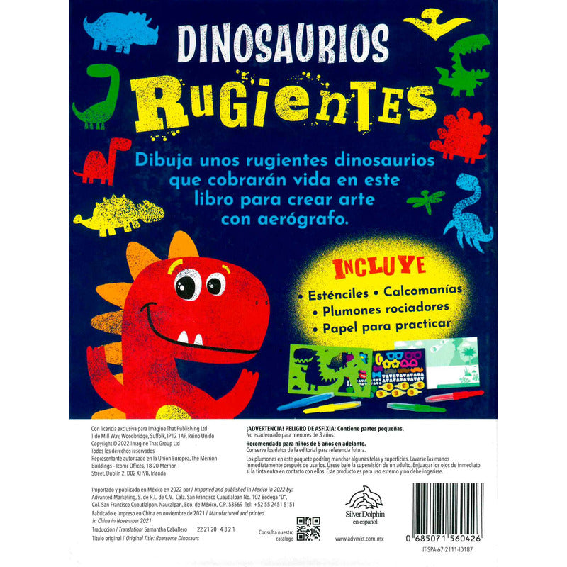Libro Arte Con Aerógrafo: Dinosaurios Rugientes., De Varios. Editorial Silver Dolphin (en Español), Tapa Dura (2022)