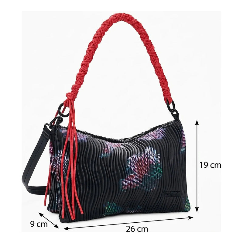 Bolso Mediano Con Textura Para Mujer 26saxpal/2000 Desigual® Negro Floreado Níquel Rojo