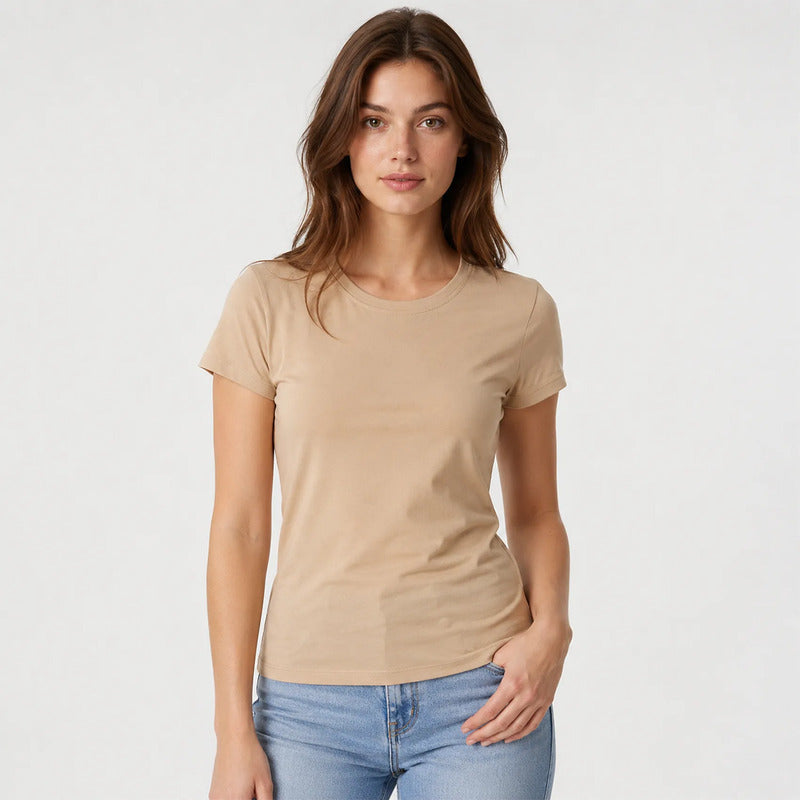 Blusa Básica Suave Casual Para Mujer Apx-0213 Marca Aspik® Beige Lisa M