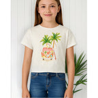 Playera Casual Para Niña Mod.6057 Marca Mayoral® Blanco Palmas 12 Estampa Localizada