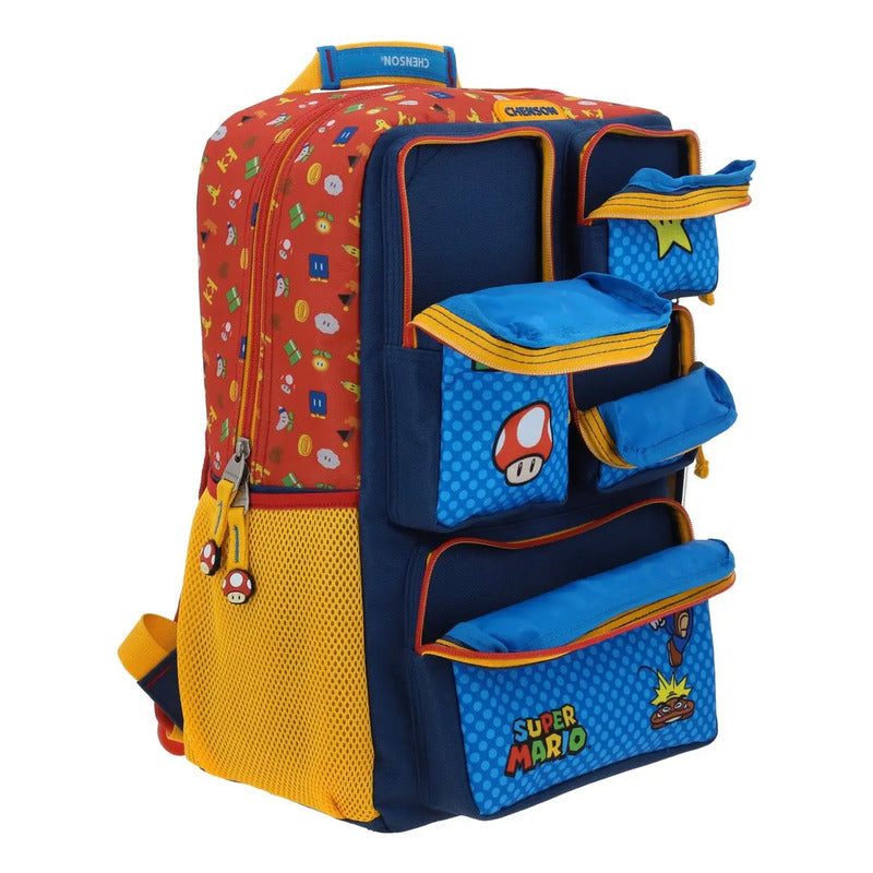 Mochila Azul Extra Grande Bros Chenson Onder Diseño De La Tela Liso Multicolor Mario Bros