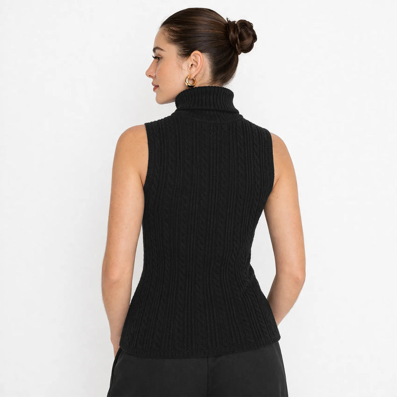 Blusa Semi Formal De Cuello Alto Para Mujer Marca Exotica® Negro Cenizo Geométrico G