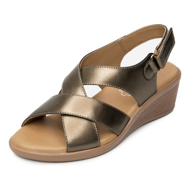 Sandalia Casual Con Tacón Para Dama Mod.123716 Marca Flexi® Dorado Claro Liso 24.5 Mx