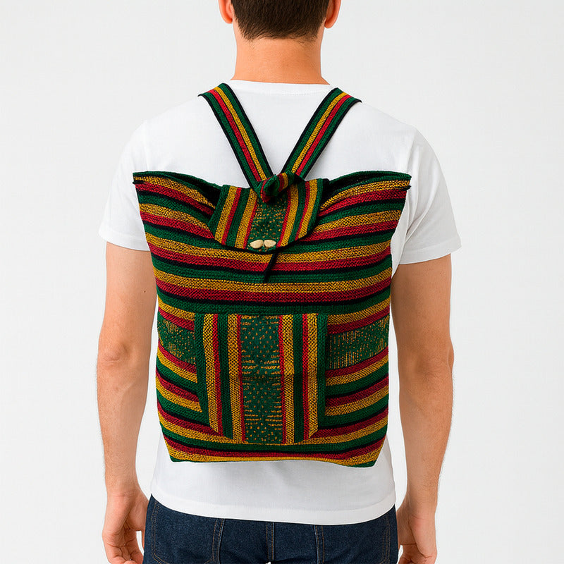 Mochila Artesanal Tejida Tipo Morral Con Bolsillo Frontal 10kg