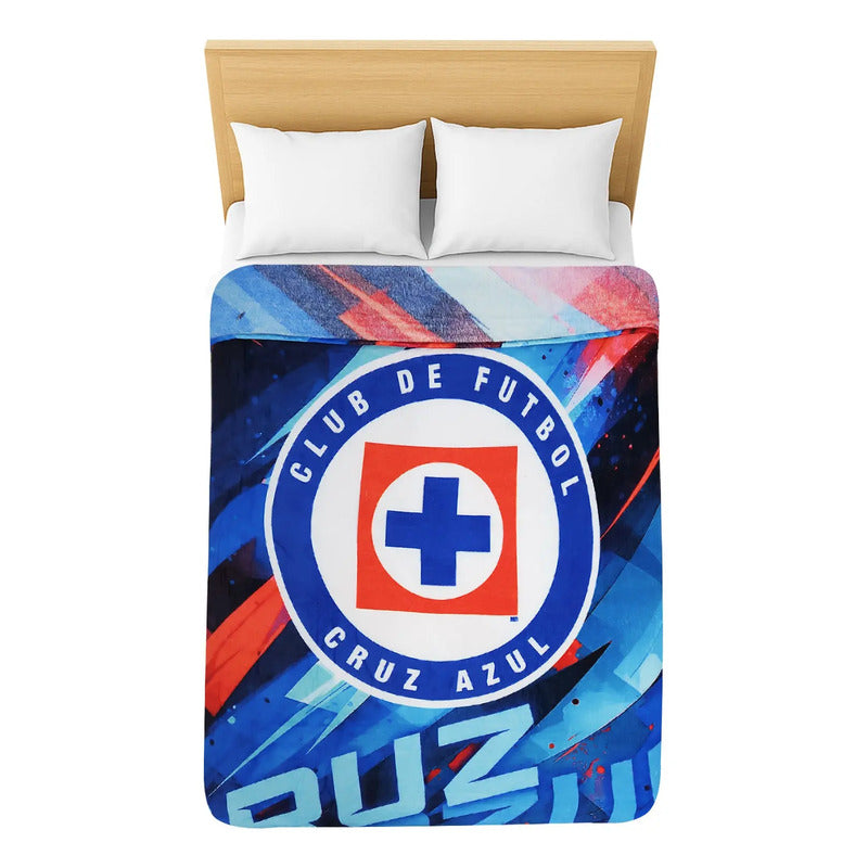 Frazada Ligera Super Suave Matrimonial Futbol Providencia® Equipo 500 G Maquina Azul