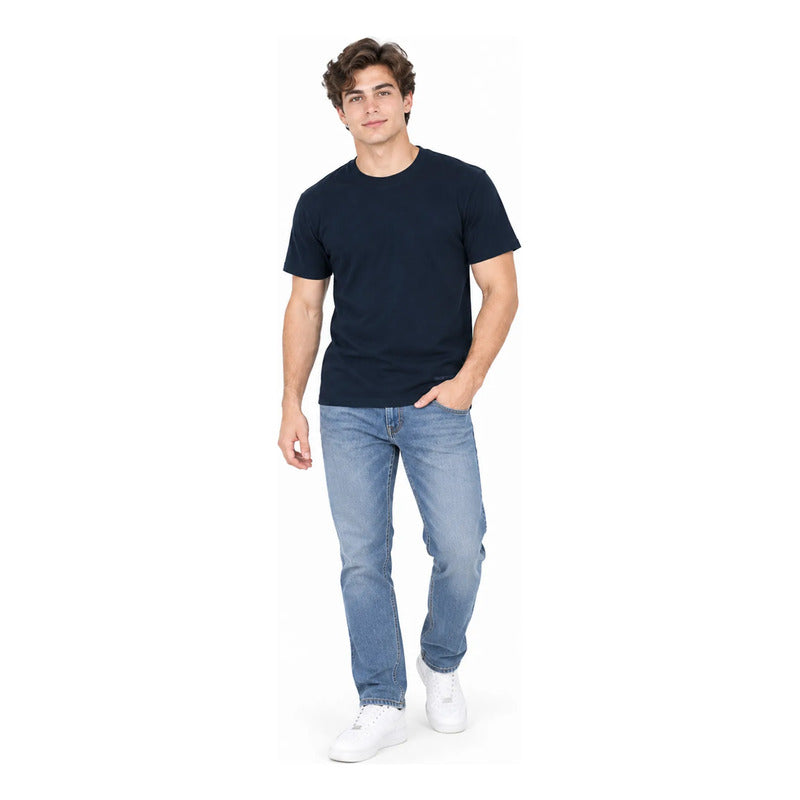 Playera Casual Básica Unisex Mod. 4148 Marca Skannda® Azul Oscuro Lisa Ch