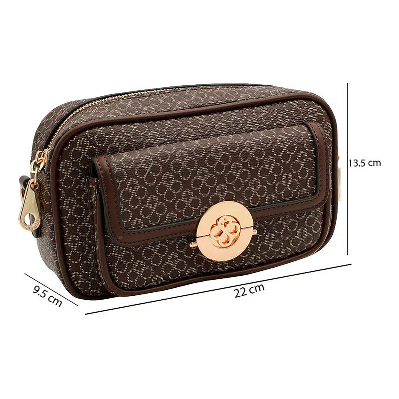 Bolso Crossbody Para Mujer Mod. Ji 2376 Marca Jaime Ibiza® Marrón Geométrico Níquel