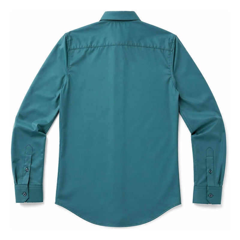 Camisa Slim Fit Para Hombre Mod. B61301 Marca Bobois® Verde Agua Liso Ch