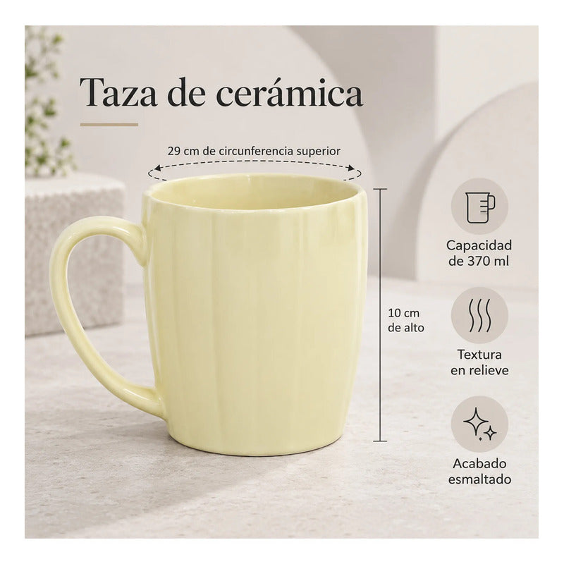 Taza De Cerámica Acanalada 370ml Estilo Nórdico Amarillo 1744-98 Acanalada