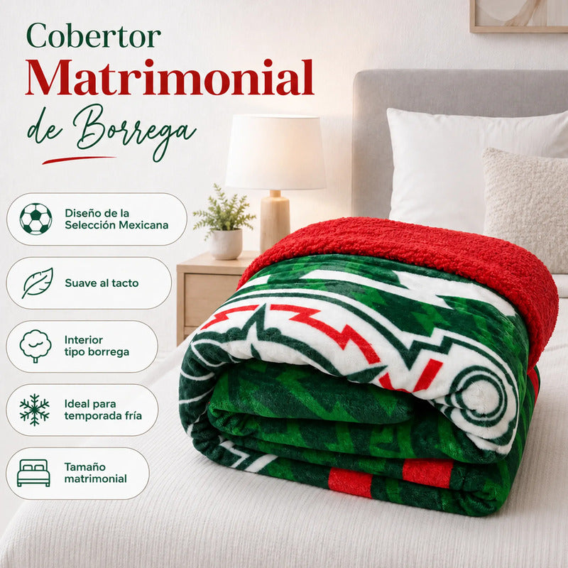 Cobertor Edredón De Borrega Matrimonial Providencia® Futbol Selección Mexicana 1 Kg Multicolor