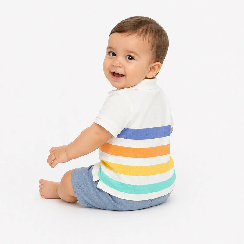 Playera Polo Para Bebé Mod. 1108 Marca Mayoral® Nata 6 Meses Rayas