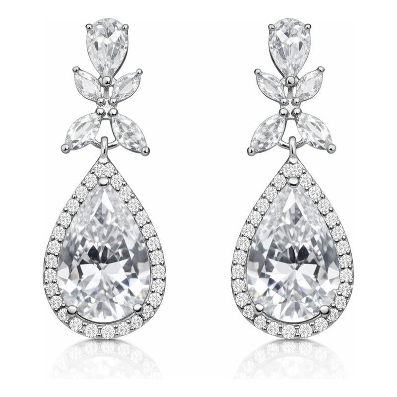 Aretes Elegantes Para Mujer Bisutería Fina Halo Floral Plateado