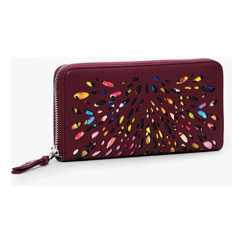 Cartera Para Dama Bordada Mod. 25sapy Marca Desigual® Color Vino Diseño De La Tela Troquelada