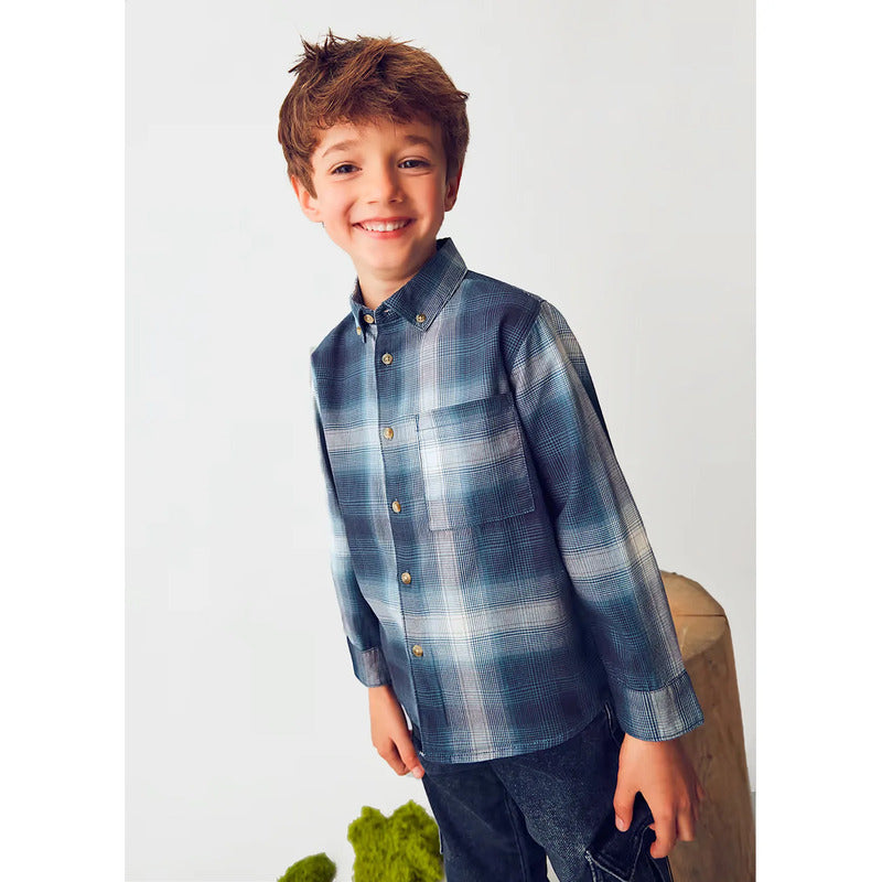 Camisa De Cuadros Para Niño Mod.4128-4127 Marca Mayoral® Azul Rayas 9